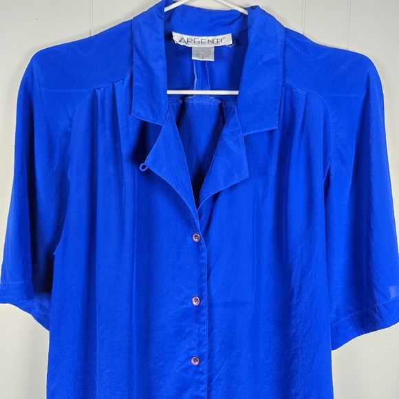 Argenti Blue Silk Button Down Blouse Size 6 - Picture 2 of 6